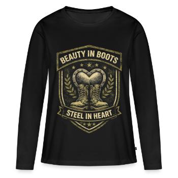 Femmes soldats Femmes soldats - T-shirt manches longues Premium bio Femme - noir - Devant - Julia (174cm)
