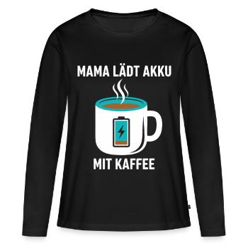 Maman recharge la batterie avec du café - T-shirt manches longues Premium bio Femme - noir - Devant - Julia (174cm)