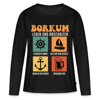 North Sea BORKUM LIVE AND SWITCH OFF Retro Funny - Women's Premium Organic Long Sleeve Shirt - black - Front - Julia (174cm)
