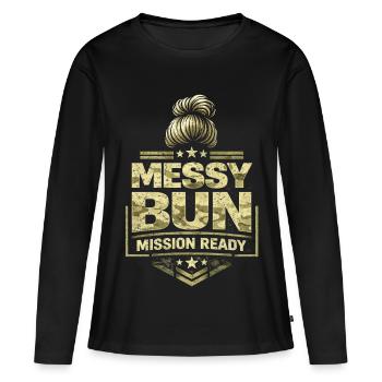Mission de chignon en désordre Soldat Femme Soldat - T-shirt manches longues Premium bio Femme - noir - Devant - Julia (174cm)