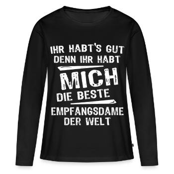 Réceptionniste - T-shirt manches longues Premium bio Femme - noir - Devant - Julia (174cm)