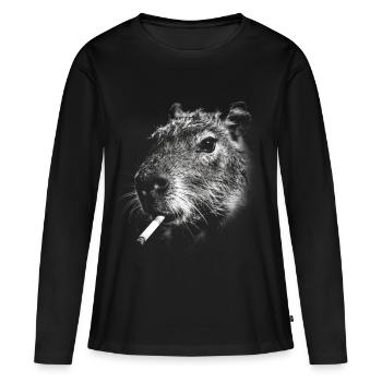 Rauchen, Zigarette, Capybara raucht eine Zigarette - Frauen Premium Bio Langarmshirt - Schwarz - Vorne - Julia (174cm)