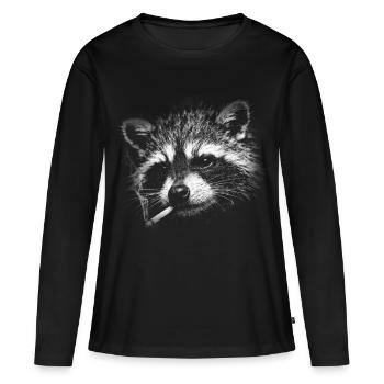 Rauchen, Zigarette, Waschbär raucht eine Zigarette - Frauen Premium Bio Langarmshirt - Schwarz - Vorne - Julia (174cm)