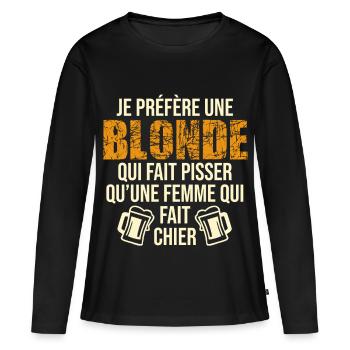 Humour cru bière apéro alcool beauf amis potes - T-shirt manches longues Premium bio Femme - noir - Devant - Julia (174cm)
