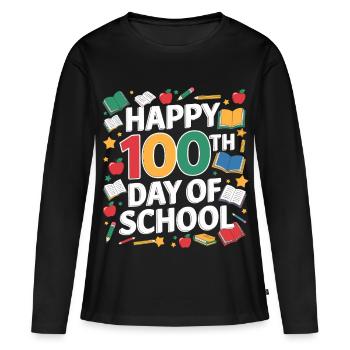Hundertster Tag Jubel - Frauen Premium Bio Langarmshirt - Schwarz - Vorne - Julia (174cm)