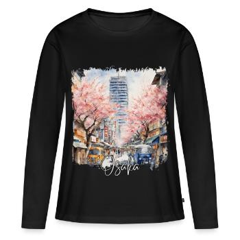 Aquarelle d’Osaka, Osaka Japon - T-shirt manches longues Premium bio Femme - noir - Devant - Julia (174cm)