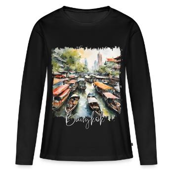 Aquarell von Bangkok, Bangkok, Thailand - Frauen Premium Bio Langarmshirt - Schwarz - Vorne - Julia (174cm)