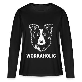 Workaholic Border Collie - Frauen Premium Bio Langarmshirt - Schwarz - Vorne - Julia (174cm)