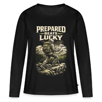Préparateur Survivaliste Préparé bat Chance - T-shirt manches longues Premium bio Femme - noir - Devant - Julia (174cm)