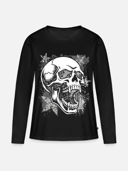 Grunge Schädel Farbspritzer - Frauen Premium Bio Langarmshirt - Schwarz
