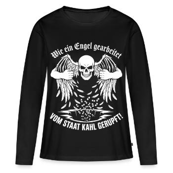 Wie Ein Engel Gearbeitet Vom Staat Kahl Gerupft - Frauen Premium Bio Langarmshirt - Schwarz - Vorne - Julia (174cm)
