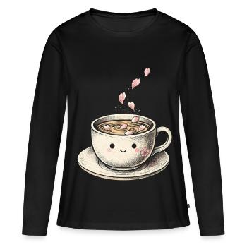 Fleurs de cerisier Sakura Fleurs de cerisier - T-shirt manches longues Premium bio Femme - noir - Devant - Julia (174cm)