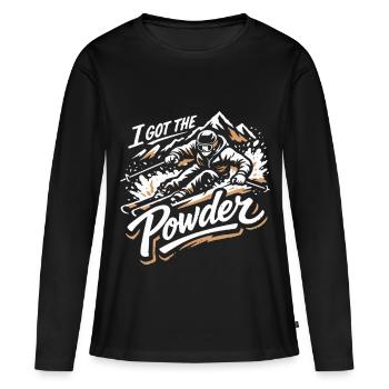 Ski à propulsion | J’ai la poudre | Neige poudreuse - T-shirt manches longues Premium bio Femme - noir - Devant - Julia (174cm)