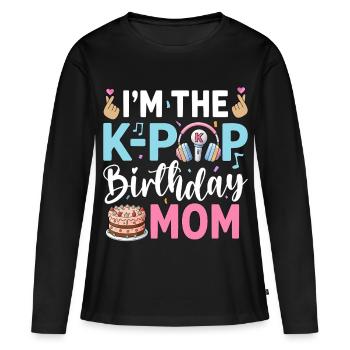 Je suis la maman d’anniversaire K-Pop - T-shirt manches longues Premium bio Femme - noir - Devant - Julia (174cm)