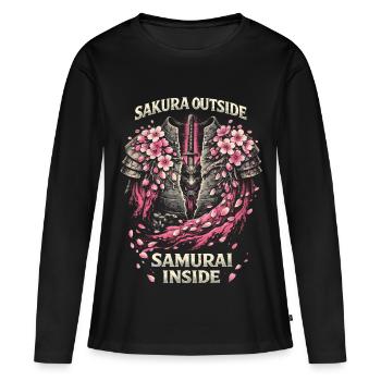 Fleurs de cerisier Sakura Fleurs de cerisier - T-shirt manches longues Premium bio Femme - noir - Devant - Julia (174cm)