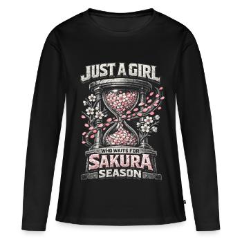 Fleurs de cerisier Sakura Fleurs de cerisier - T-shirt manches longues Premium bio Femme - noir - Devant - Julia (174cm)