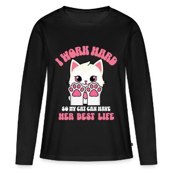 Je travaille dur pour que mon chat puisse avoir une vie meilleure - T-shirt manches longues Premium bio Femme - noir - Devant - Julia (174cm)