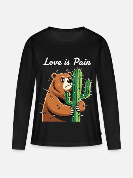 Bär Kaktus - Frauen Premium Bio Langarmshirt - Schwarz