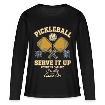 Pickleball Serve It Match Drôle de joueur lancé - T-shirt manches longues Premium bio Femme - noir - Devant - Julia (174cm)
