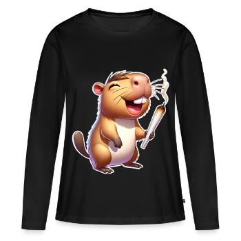 Mauvaise herbe de la capybara - T-shirt manches longues Premium bio Femme - noir - Devant - Julia (174cm)