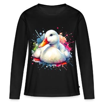 Motif du canard bêché - T-shirt manches longues Premium bio Femme - noir - Devant - Julia (174cm)