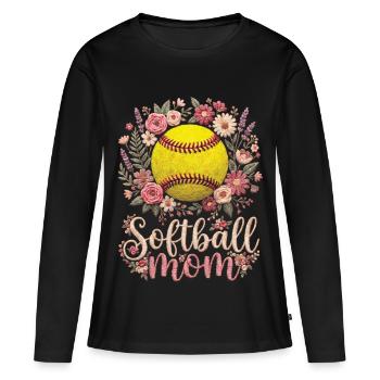 Floral Softball Mom Mother - Women's Premium Organic Long Sleeve Shirt - black - Front - Julia (174cm)