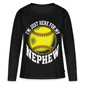Je suis juste là pour mon neveu au softball - T-shirt manches longues Premium bio Femme - noir - Devant - Julia (174cm)