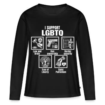 Je soutiens le jeu de mots LGBTQ Patriot Lifestyle - T-shirt manches longues Premium bio Femme - noir - Devant - Julia (174cm)