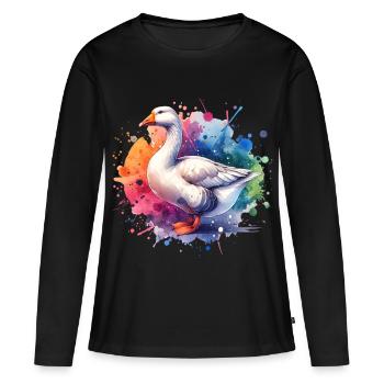 Don de l’Oie Pèlerine - T-shirt manches longues Premium bio Femme - noir - Devant - Julia (174cm)