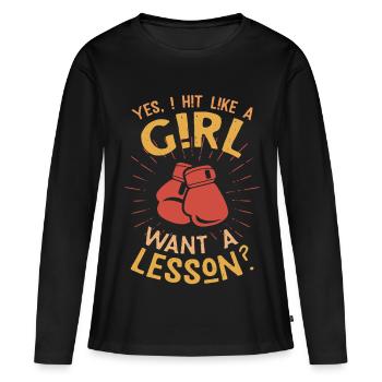 Diction du pouvoir féminin : Bats comme une fille - T-shirt manches longues Premium bio Femme - noir - Devant - Julia (174cm)