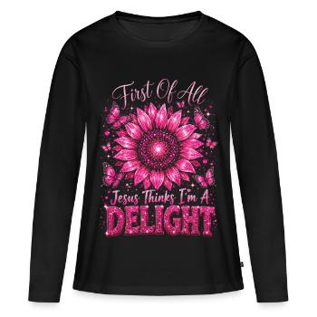 Tout d’abord, Jésus pense que je suis un vrai délice - T-shirt manches longues Premium bio Femme - noir - Devant - Julia (174cm)