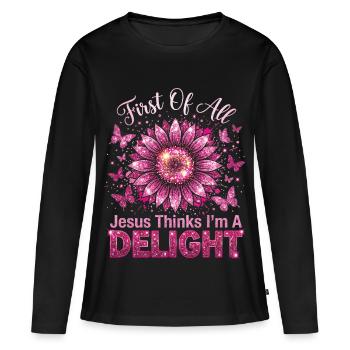 Tout d’abord, Jésus pense que je suis un vrai délice - T-shirt manches longues Premium bio Femme - noir - Devant - Julia (174cm)
