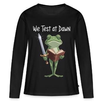 Lecture du Chevalier Grenouille à l’aube - T-shirt manches longues Premium bio Femme - noir - Devant - Julia (174cm)