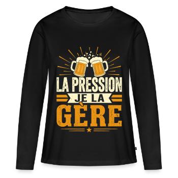 La pression je la gère - T-shirt manches longues Premium bio Femme - noir - Devant - Julia (174cm)