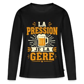 La pression je la gère - T-shirt manches longues Premium bio Femme - noir - Devant - Julia (174cm)