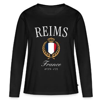 Reims Frankreich Wappen Krone – Reise Souvenir - Frauen Premium Bio Langarmshirt - Schwarz - Vorne - Julia (174cm)