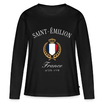 Saint-Émilion Frankreich Wappen – Reise Souvenir - Frauen Premium Bio Langarmshirt - Schwarz - Vorne - Julia (174cm)