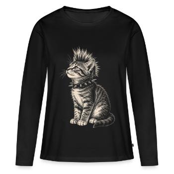 Maillot Punk Cat Mohawk Cats - T-shirt manches longues Premium bio Femme - noir - Devant - Julia (174cm)