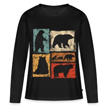 Bären Perspektiven Retro Tierdruck - Frauen Premium Bio Langarmshirt - Schwarz - Vorne - Julia (174cm)