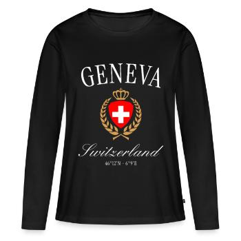 Genf Schweiz Wappen Krone – Reise Souvenir - Frauen Premium Bio Langarmshirt - Schwarz - Vorne - Julia (174cm)