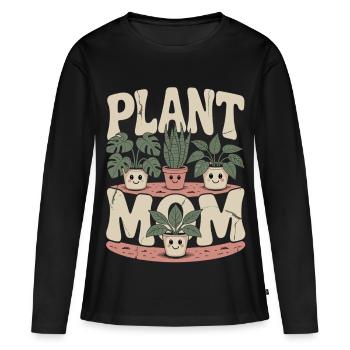 Pflanzen Mama Shirt mit Blumentöpfen - Frauen Premium Bio Langarmshirt - Schwarz - Vorne - Julia (174cm)