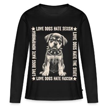 Chemise Love Dogs Hate Fascism - T-shirt manches longues Premium bio Femme - noir - Devant - Julia (174cm)