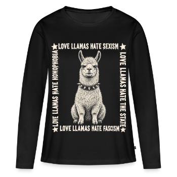 Love Llamas Hate Fascism Shirt - T-shirt manches longues Premium bio Femme - noir - Devant - Julia (174cm)