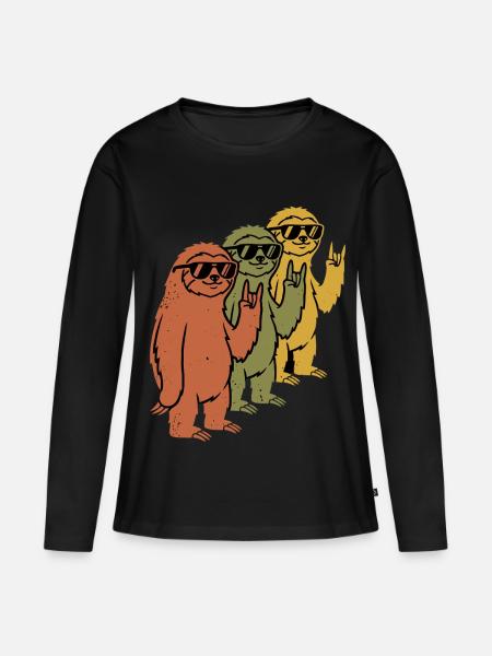 Faultier Sonnenbrille Rock On Retro - Frauen Premium Bio Langarmshirt - Schwarz