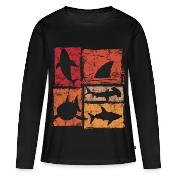 Hai Silhouetten in Perspektive Grafik - Frauen Premium Bio Langarmshirt - Schwarz - Vorne - Julia (174cm)
