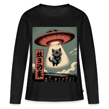 UFO Cat - T-shirt manches longues Premium bio Femme - noir - Devant - Julia (174cm)