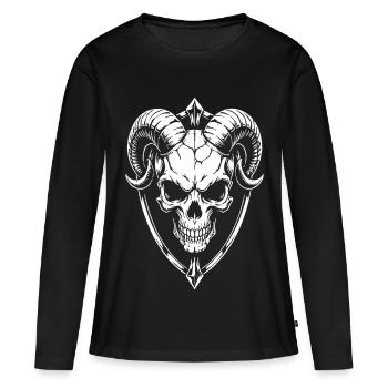 Crâne aux cornes Crâne de bélier - T-shirt manches longues Premium bio Femme - noir - Devant - Julia (174cm)