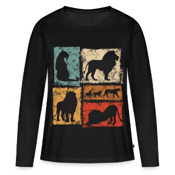 Lion Perspectives : Graphique de style rétro - T-shirt manches longues Premium bio Femme - noir - Devant - Julia (174cm)