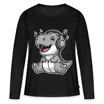 T Rex Musik Hören  - Frauen Premium Bio Langarmshirt - Schwarz - Vorne - Julia (174cm)