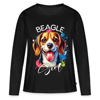 Beagle Mädchen Beagle - Frauen Premium Bio Langarmshirt - Schwarz - Vorne - Julia (174cm)